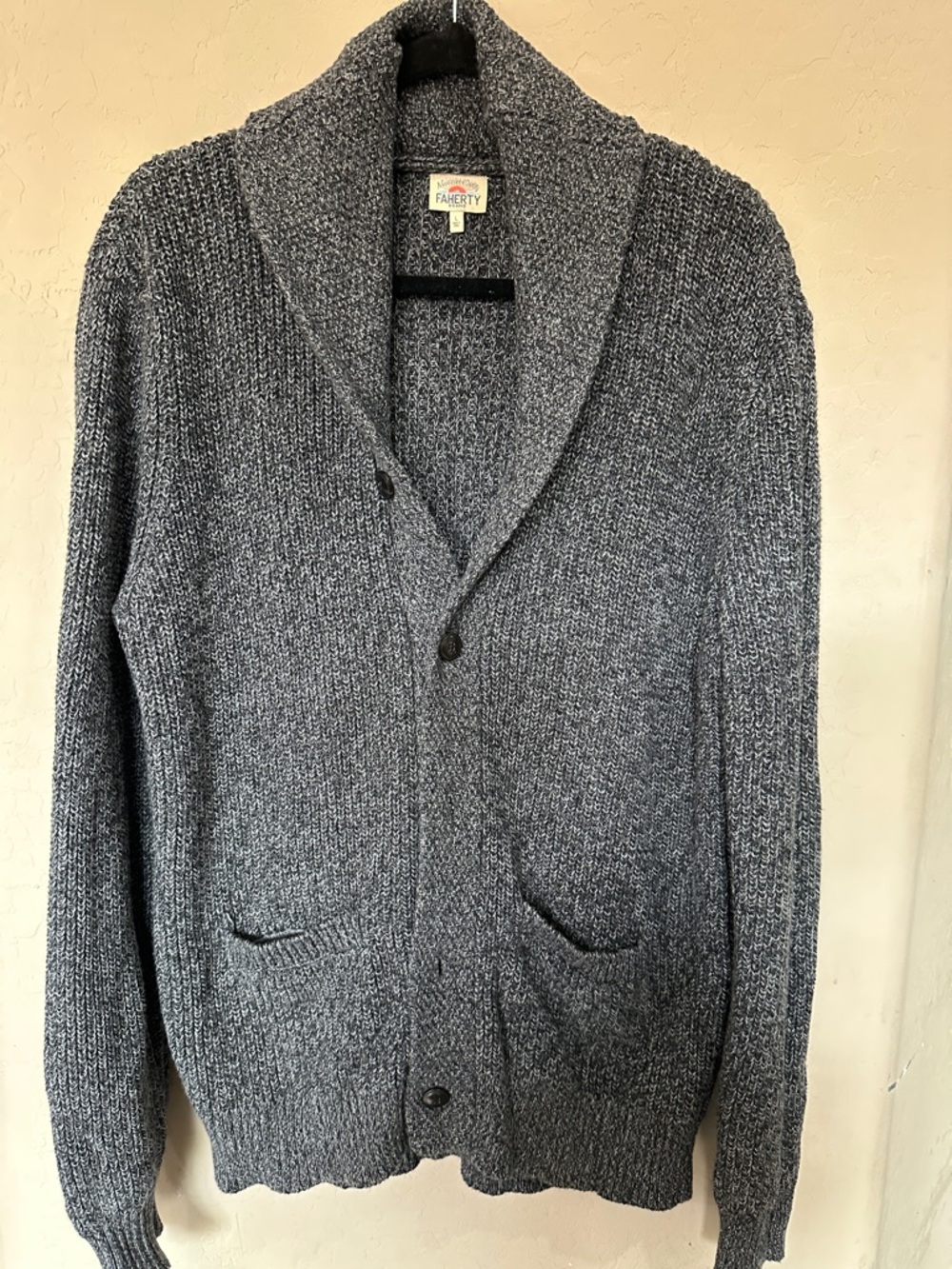 Faherty Shawl-Collar Button Cardigan in Heather Gray